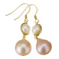 Boucles d'oreilles d'eau douce de Perle , perle d'eau douce cultivée, avec Doublé or, 14K rempli d’or, pour femme, blanc, 39mm Vendu par paire