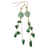 Fashion Fringe Earrings, Jadeite, with Gold Filled, 14K gold-filled, for woman, green, 73mm,9mm 