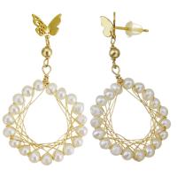 Freshwater Pearl Brass Earring, with Gold Filled, 14K gold-filled, for woman & hollow, white, 37mm 