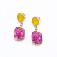 Resin Zinc Alloy Earring, with Zinc Alloy, Square, imitation gemstone & for woman, purple, 65mm 
