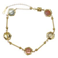 Gemstone Bracelets, Gold Filled, with Moonstone & Aquamarine & Strawberry Quartz & Citrine & Brass, for woman, multi-colored 1mm Approx 7.5 Inch 