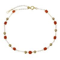 Bracelets corail naturels, avec Doublé or, pour femme, orange rougeâtre 3mm,1.2mm Environ 8.5 pouce, Vendu par PC