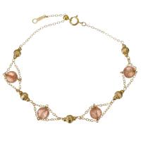 Quartz Bracelets, Strawberry Quartz, with Gold Filled, 14K gold-filled, for woman, pink, 6mm,4mm,1.2mm Approx 7.5 Inch 