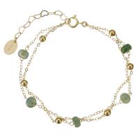 Jadeite Bracelet, with Gold Filled, with 1.5 lnch extender chain, 14K gold-filled, Double Layer & for woman, green 3mm,1.2mm Approx 6 Inch 