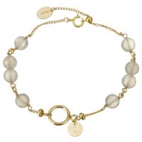 Moonstone Bracelet, with Gold Filled, 14K gold-filled, for woman, grey, 6mm Approx 6.5 Inch 
