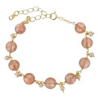 Bracelets quartz, Strawberry Quartz, avec Doublé or, avec 2 lnch chaînes de rallonge, 14K rempli d’or, pour femme, rose, 8mm Environ 6 pouce, Vendu par brin
