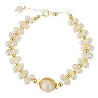 Cultured Freshwater Pearl Brass Bracelet, with Gold Filled, with 1.5 lnch extender chain, 14K gold-filled, for woman, white, 11mm,9mm Approx 6 Inch 
