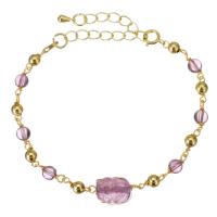 Quartz Bracelets, Amethyst, with Gold Filled, with 2 lnch extender chain, 14K gold-filled, for woman, purple 4mm Approx 6 Inch 