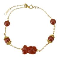 Fashion Cinnabar Bracelet, with Gold Filled, 14K gold-filled, for woman, reddish orange  Approx 7.5 Inch 