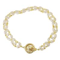 Cultured Freshwater Pearl Brass Bracelet, with Gold Filled, 14K gold-filled, for woman, white 9mm Approx 7 Inch 