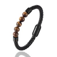 PU Leather Cord Bracelets, with Gemstone, stainless steel magnetic clasp, plated & Unisex 8mm Approx 8.3 Inch 