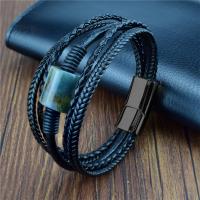 PU Leather Cord Bracelets, with Gemstone, stainless steel magnetic clasp, multilayer & Unisex Approx 8.27 Inch 