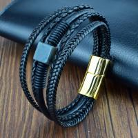 PU Leather Cord Bracelets, with Gemstone, gold color plated, multilayer & dyed & Unisex Approx 8.27 Inch 