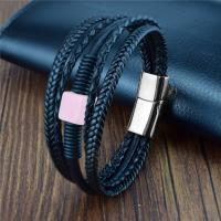 PU Leather Cord Bracelets, with Gemstone, plated, multilayer & dyed & Unisex Approx 8.27 Inch 