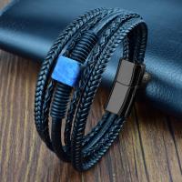 PU Leather Cord Bracelets, with Gemstone, gun black plated, multilayer & dyed & Unisex Approx 8.27 Inch 