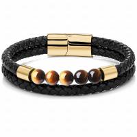 PU Leather Cord Bracelets, with Gemstone, gold color plated, Double Layer & dyed & Unisex 8mm Approx 8.27 Inch 