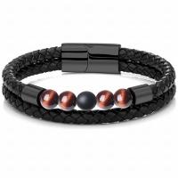 PU Leather Cord Bracelets, with Gemstone, gun black plated, Double Layer & Unisex 8mm Approx 8.27 Inch 