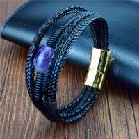 PU Leather Cord Bracelets, with Gemstone, gold color plated, multilayer & dyed & Unisex Approx 8.27 Inch 