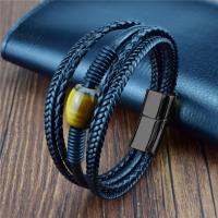 PU Leather Cord Bracelets, with Gemstone, gun black plated, multilayer & dyed & Unisex Approx 8.27 Inch 