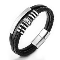 Stainless Steel Bracelet, with PU Leather, fashion jewelry & for man 