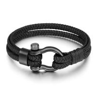 Los hombres de la pulsera y del brazalete, acero inoxidable, con Cuero de PU, Joyería & para hombre, Negro, 195x10mm, Vendido por UD