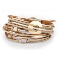PU Leather Cord Bracelets, Zinc Alloy, with PU Leather, fashion jewelry & multilayer & for woman 