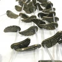 Goldene Pyrit Perlen, Flügelform, geschnitzt, DIY, grün, 14x30mm, Länge:38 cm, 11PCs/Strang, verkauft von Strang