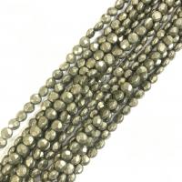 Goldene Pyrit Perlen, flache Runde, poliert, DIY & facettierte, grün, Länge:38 cm, verkauft von Strang
