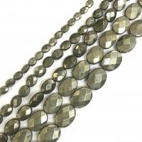 Pirita oro perlas, Pirita de Oro, Redondo Aplanado, pulido, Bricolaje & facetas, verde, longitud:38 cm, Vendido por Sarta
