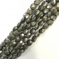 Goldene Pyrit Perlen, Quadrat, poliert, DIY & facettierte, grün, Länge:38 cm, verkauft von Strang