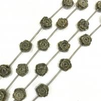 Goldene Pyrit Perlen, Rose, geschnitzt, DIY, grün, 16mm, Länge:38 cm, 12PCs/Strang, verkauft von Strang