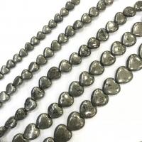 Goldene Pyrit Perlen, Herz, poliert, DIY, grün, Länge:38 cm, verkauft von Strang