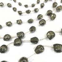 Goldene Pyrit Perlen, Schädel, geschnitzt, DIY, grün, Länge:38 cm, verkauft von Strang