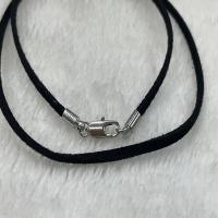 Шерсть шнур ожерелье, Вельвет, нержавеющая сталь Замок-карабин, Платиновое покрытие платиновым цвет, черный, 2.6mm, длина:18 дюймовый, продается PC