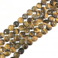 Tiger Eye Beads, Flat Round, polished, DIY, yellow, 14mm cm 