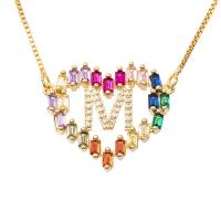 Cubic Zircon Micro Pave Brass Necklace, Heart, gold color plated & micro pave cubic zirconia & for woman & hollow, multi-colored Approx 17.72 Inch 