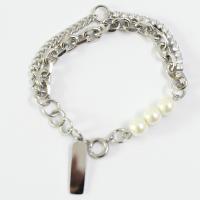 Titan Schmuck Halskette, Titanstahl, mit Perlen, poliert, für Frau & mit kubischem Zirkonia, Silberfarbe, Länge:19 cm, verkauft von PC