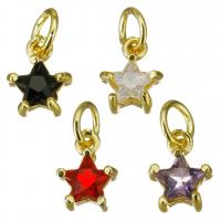 Cubic Zirconia Brass Pendants, Star, gold color plated, micro pave cubic zirconia Approx 3.5mm 