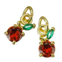 Cubic Zirconia Brass Pendants, gold color plated, micro pave cubic zirconia, red Approx 3mm 