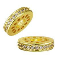 Brass Spacer Beads, Flat Round, gold color plated, micro pave cubic zirconia Approx 4mm 