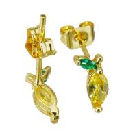 Boucles d'oreilles en laiton zircon cubique, Placage de couleur d'or, pavé de micro zircon, Jaune Vendu par paire