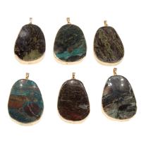 Agate Brass Pendants, with Lace Agate, Oval, mixed colors 