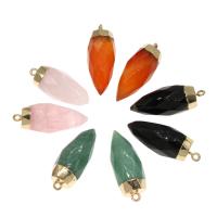 Gemstone Brass Pendants, with Natural Stone, Teardrop, faceted 