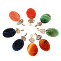 Agate Brass Pendants, with Agate, Oval, mixed colors 