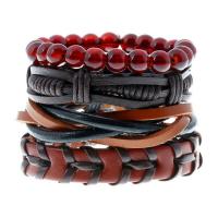 PU Leather Cord Bracelets, Zinc Alloy, with PU Leather & Wax Cord, 4 pieces & handmade & Unisex, 17-18cm,6cm 