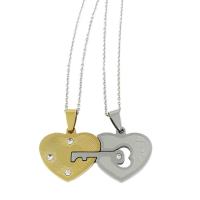 Paar Schmuck Halskette, Titanstahl, Herz, poliert, unisex & mit Strass, gemischte Farben, 45x22x2mm, verkauft von PC