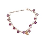 Gemstone Pearl Bracelets, Brass, with Freshwater Pearl & Amethyst, for woman, purple cm 