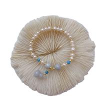 Pulsera de perla cultivada de agua dulce y cobre, metal, con Jade & Perlas cultivadas de agua dulce, para mujer, color mixto, longitud:19 cm, Vendido por UD