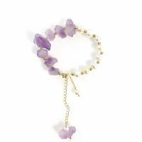 Gemstone Pearl Bracelets, Brass, with Freshwater Pearl & Amethyst, for woman, purple .5 cm 