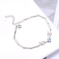 Sterling Silver Chain Bracelet, 925 Sterling Silver, plated, for woman & with rhinestone Approx 6.3 Inch 